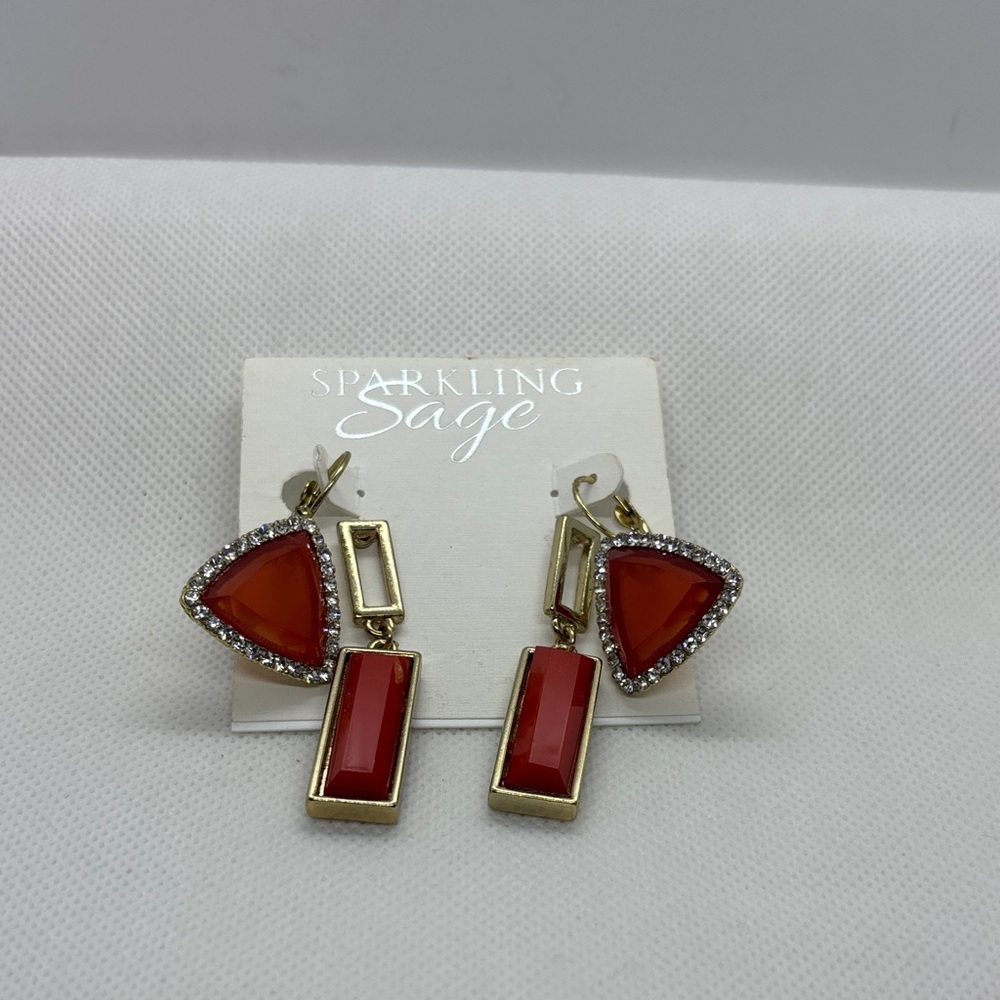 Sparkling Sage Geometric Red and Orange Earrings